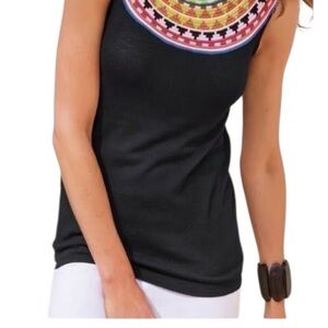 Soft Surroundings Black Tank Top with Colorful Embroidery